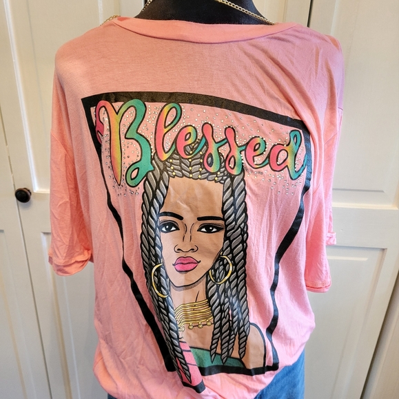 4/$19 Blessed Tie Front NWT Pink Love Nation Graphic Tee with Key Necklace - Picture 2 of 7